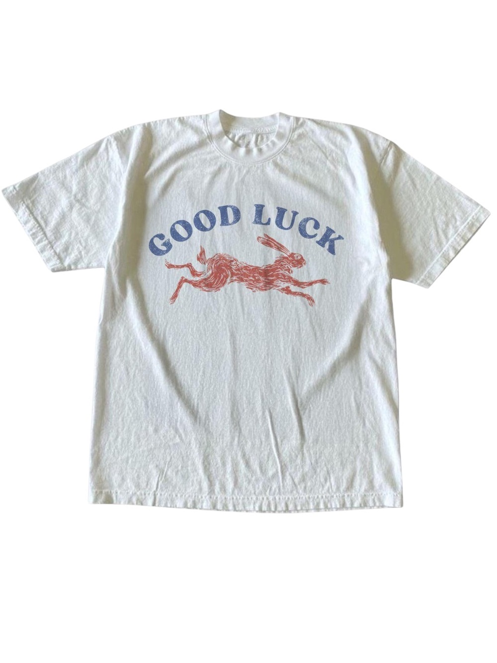 Good Luck Running Rabbit Hare White Cottagecore Aesthetic Graphic T-Shirt